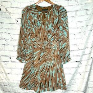 Theme Blue & Brown Long Sleeve Dress Size Small Excellent Condition